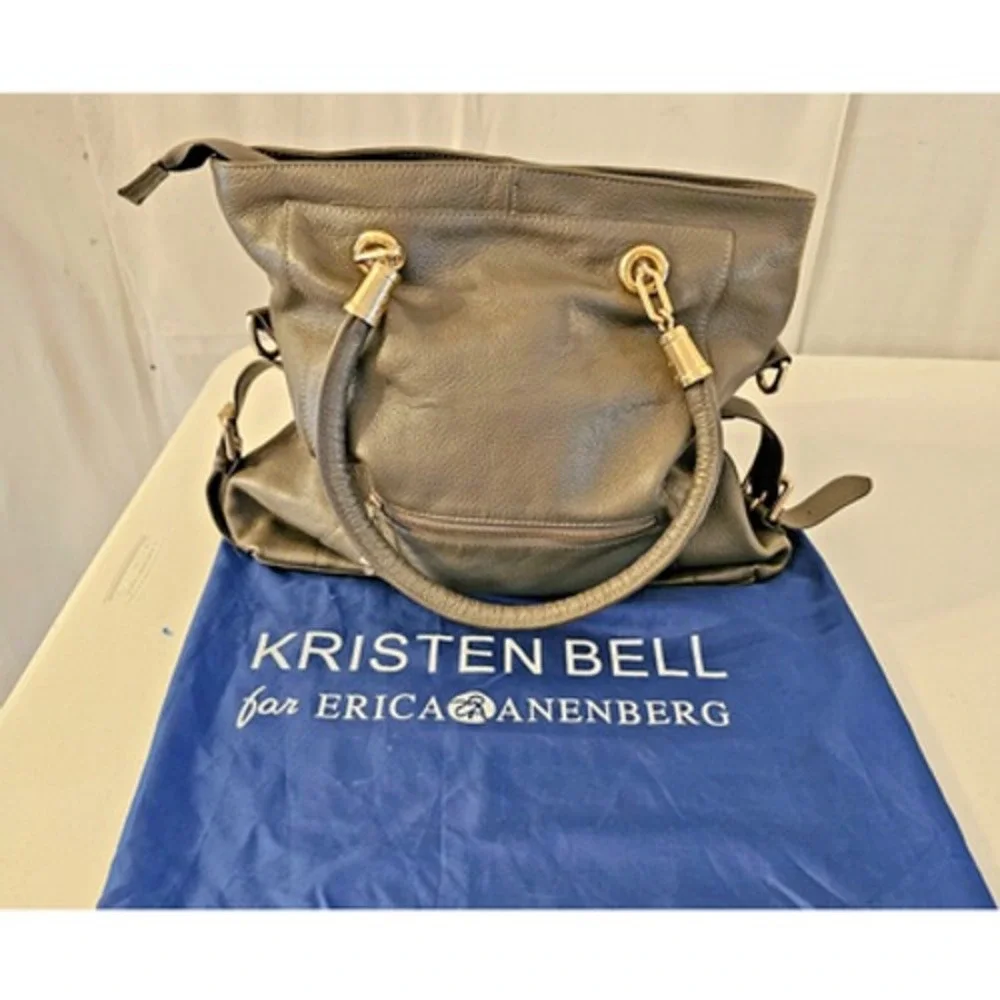 Charcoal Grey Pebbled Leather Tote Bag Gold Hardware Crossbody Large Handbag